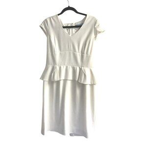 ANTONIO MELANI- WOMENS WHITE MIDI V-NECK ZIP-UP CLOSURE DRESS SIZE 10